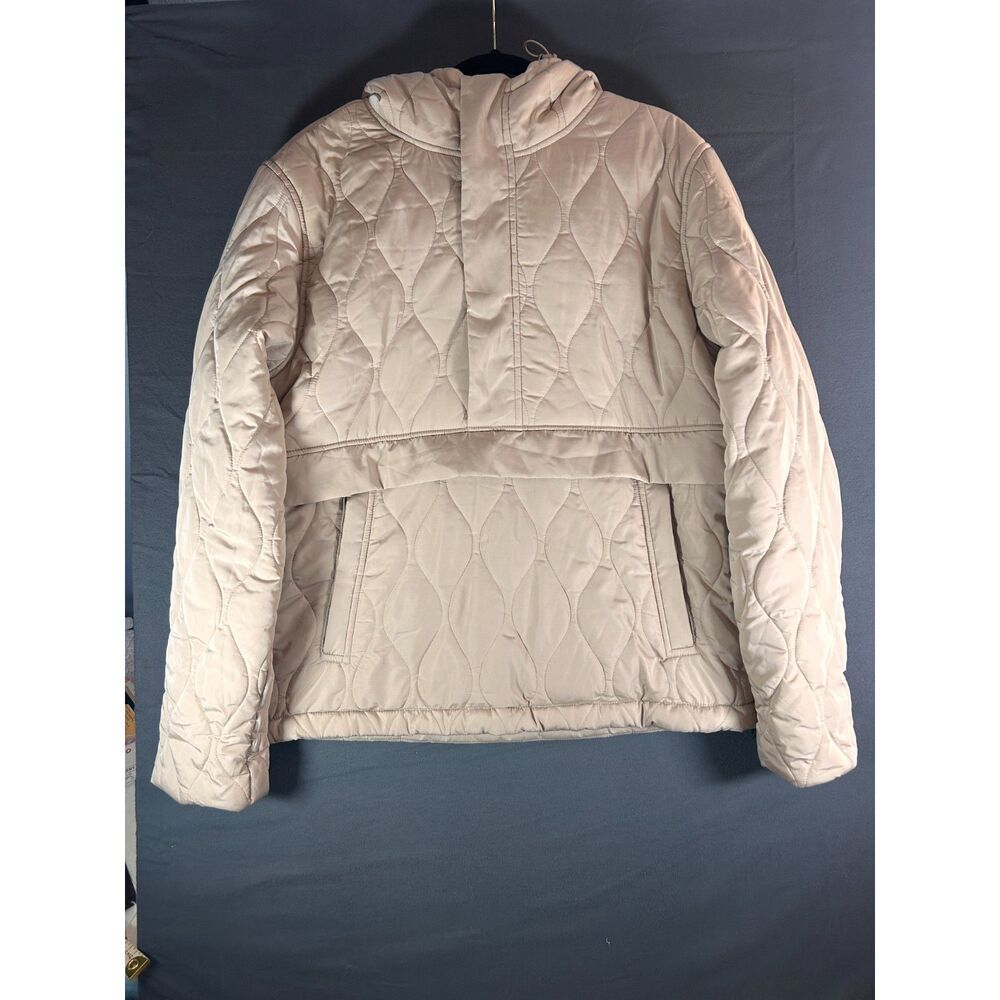 Quilted Anorak Hood Pullover Puffer Jacket Beige M Minimalist Clean Girl Winter